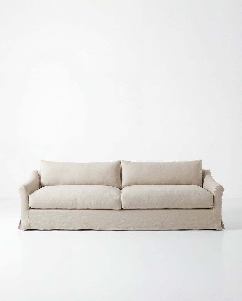 Classic Linen Skirted 3 Seater Sofa Front Perspective 3