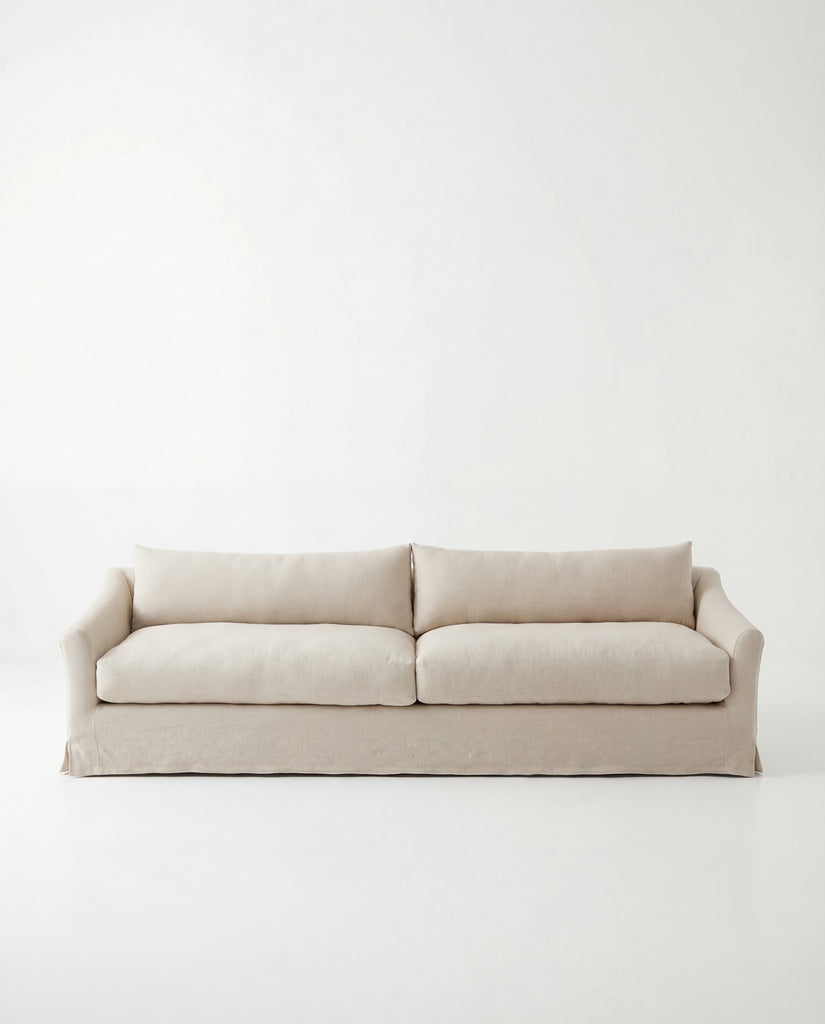 Classic Linen Skirted 3 Seater Sofa Front Perspective 4