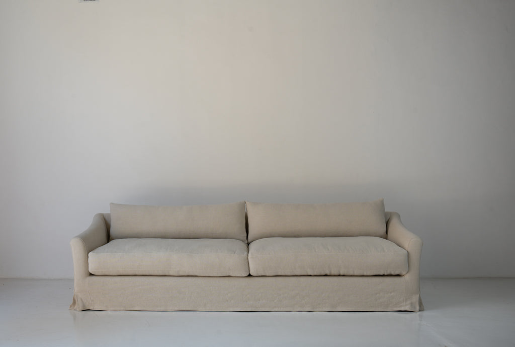 Classic Linen Skirted 3 Seater Sofa Front Perspective 6