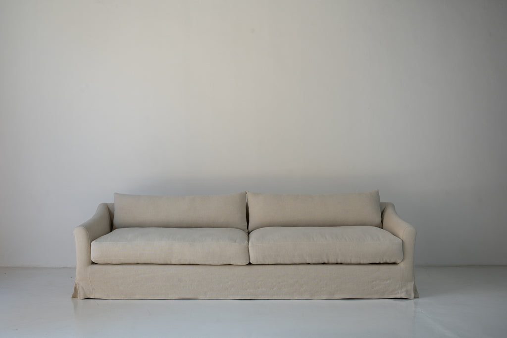 Classic Linen Skirted 3 Seater Sofa Front Perspective 7
