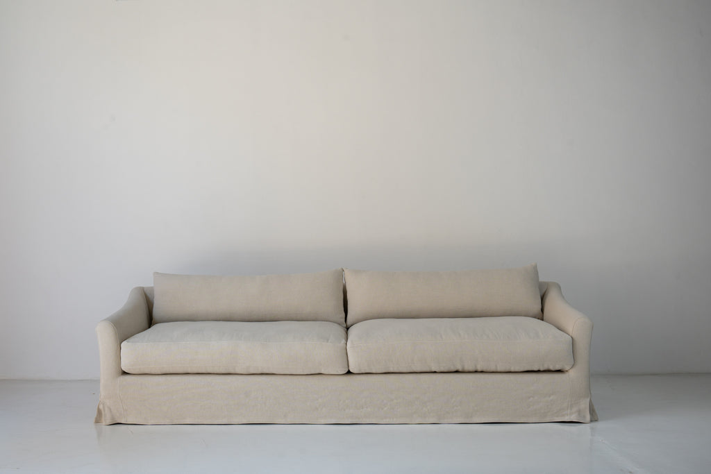 Classic Linen Skirted 3 Seater Sofa Front Perspective 9