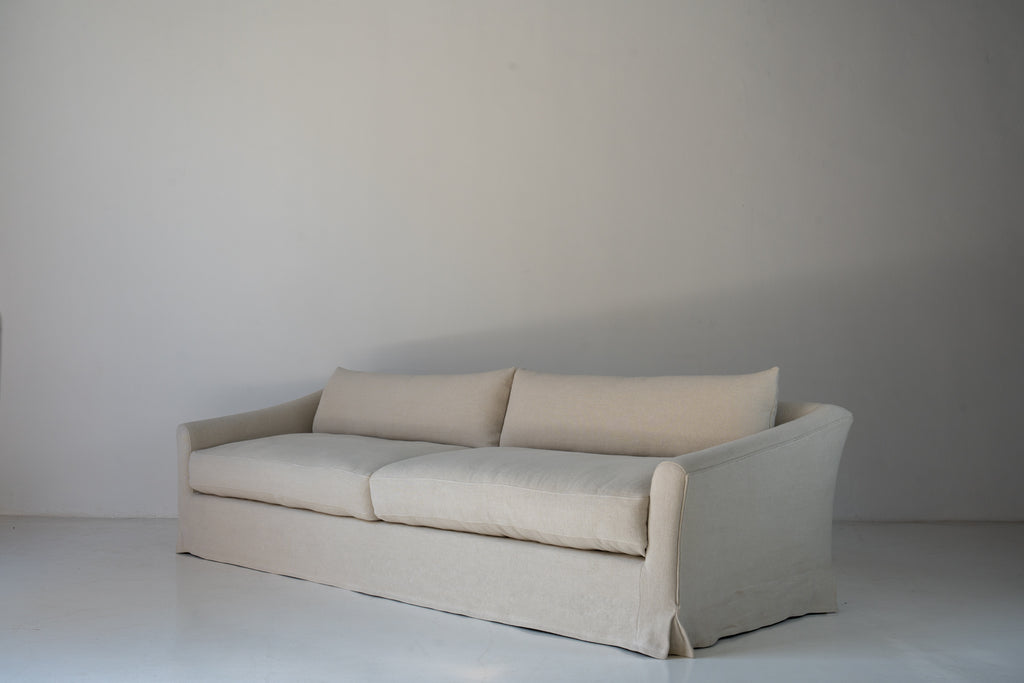 Classic Linen Skirted 3 Seater Sofa Perspective View 3