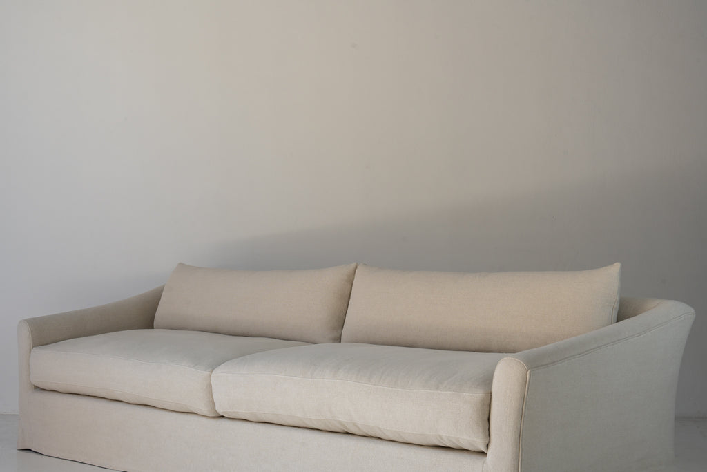 Classic Linen Skirted 3 Seater Sofa Perspective View 5