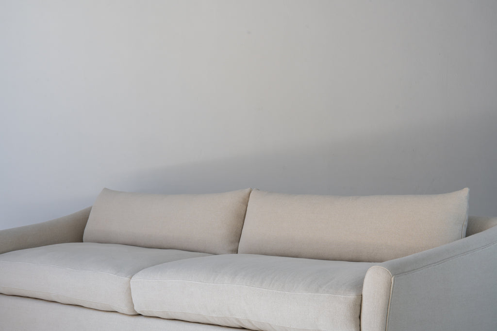 Classic Linen Skirted 3 Seater Sofa Perspective View 6