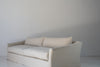 Classic Linen Skirted 3 Seater Sofa Perspective View 7