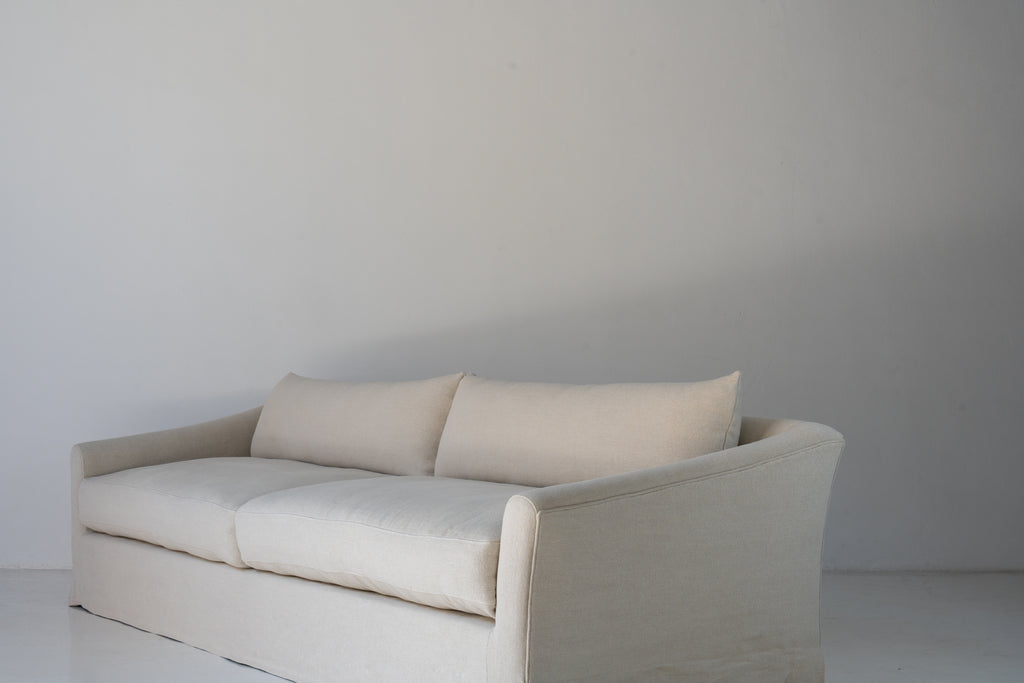 Classic Linen Skirted 3 Seater Sofa Perspective View 7