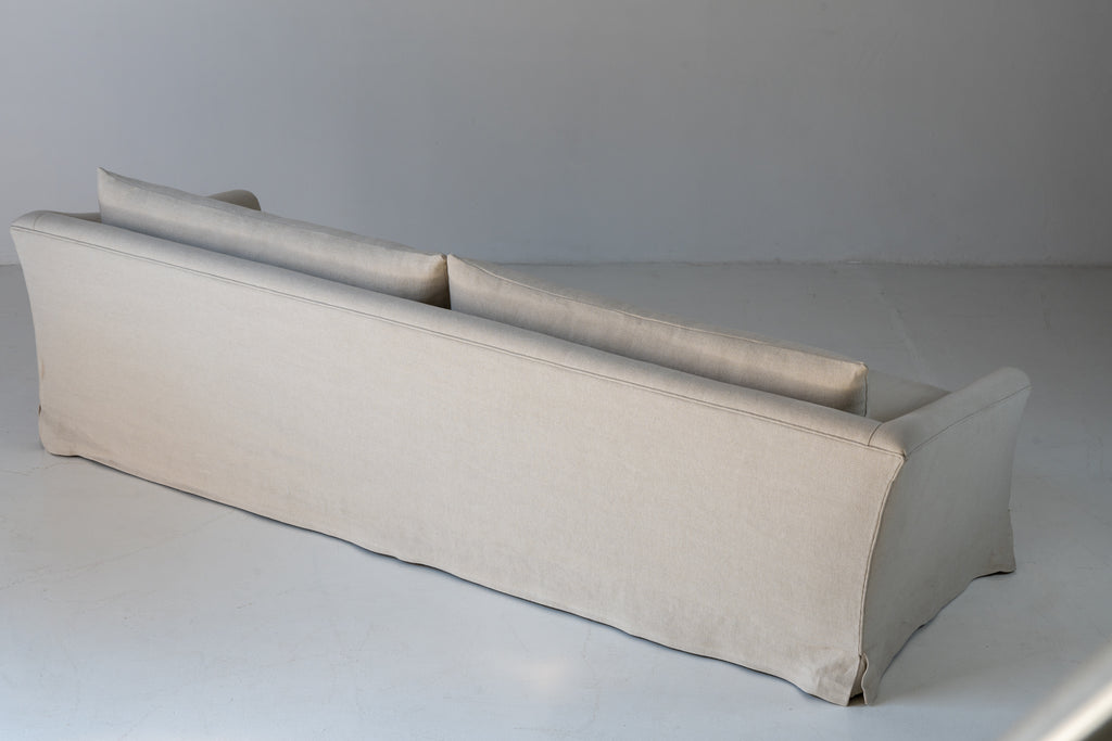 Classic Linen Skirted 3 Seater Sofa Rear Perspective View 1