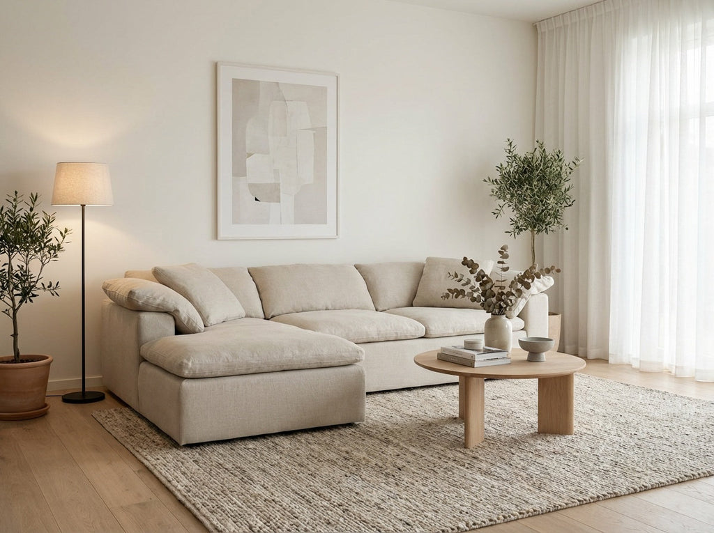 Cloud Linen and Feather Sofa (Left Chaise) Indoor Perspective View 1