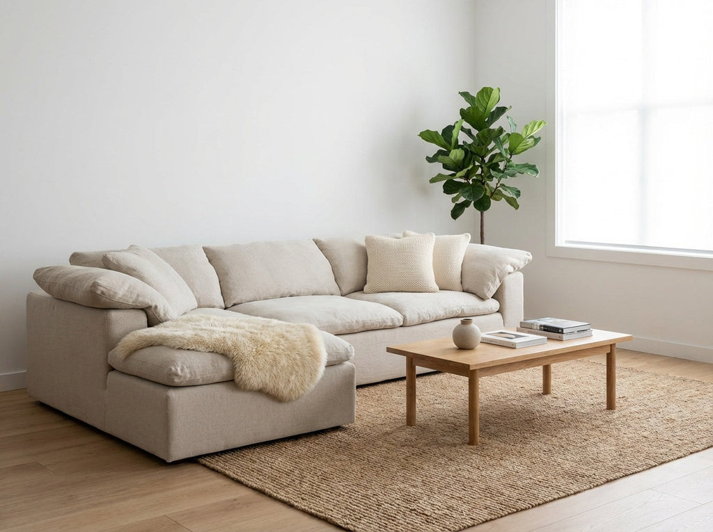 Cloud Linen and Feather Sofa (Left Chaise) Indoor Perspective View 2