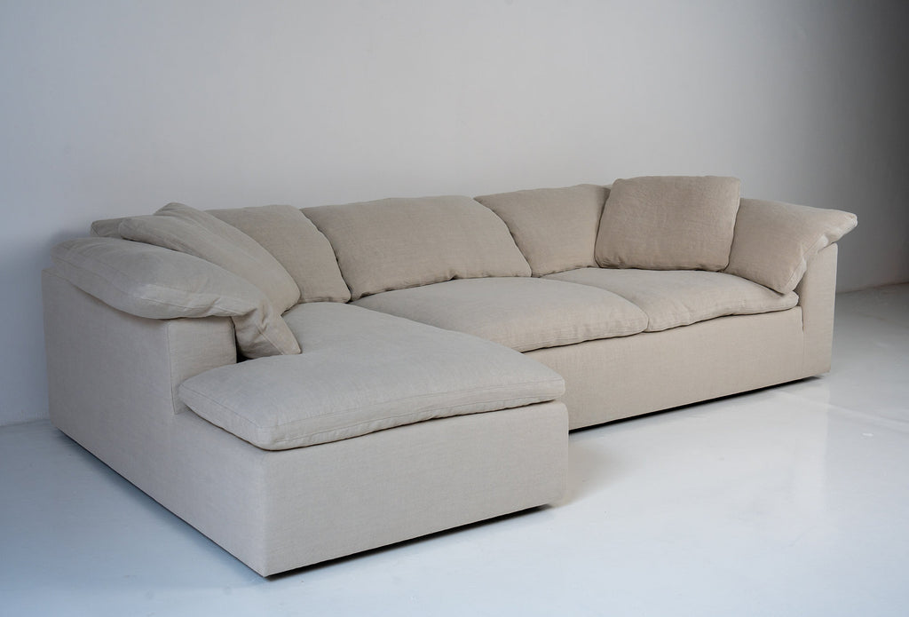 Cloud Linen and Feather Sofa (Left Chaise) Perspective View 1