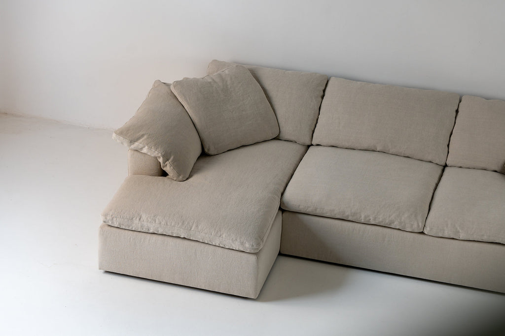Cloud Linen and Feather Sofa (Left Chaise) Perspective View 3