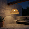 Coast Bell Rattan Pendant Light FrontPerspective Night View 3
