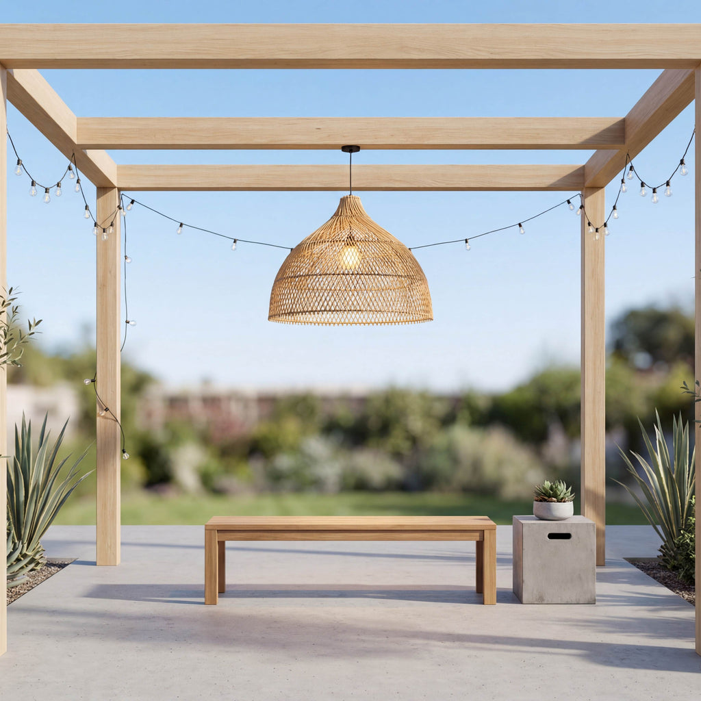 Coast Bell RattanPendant Light Front Perspective View