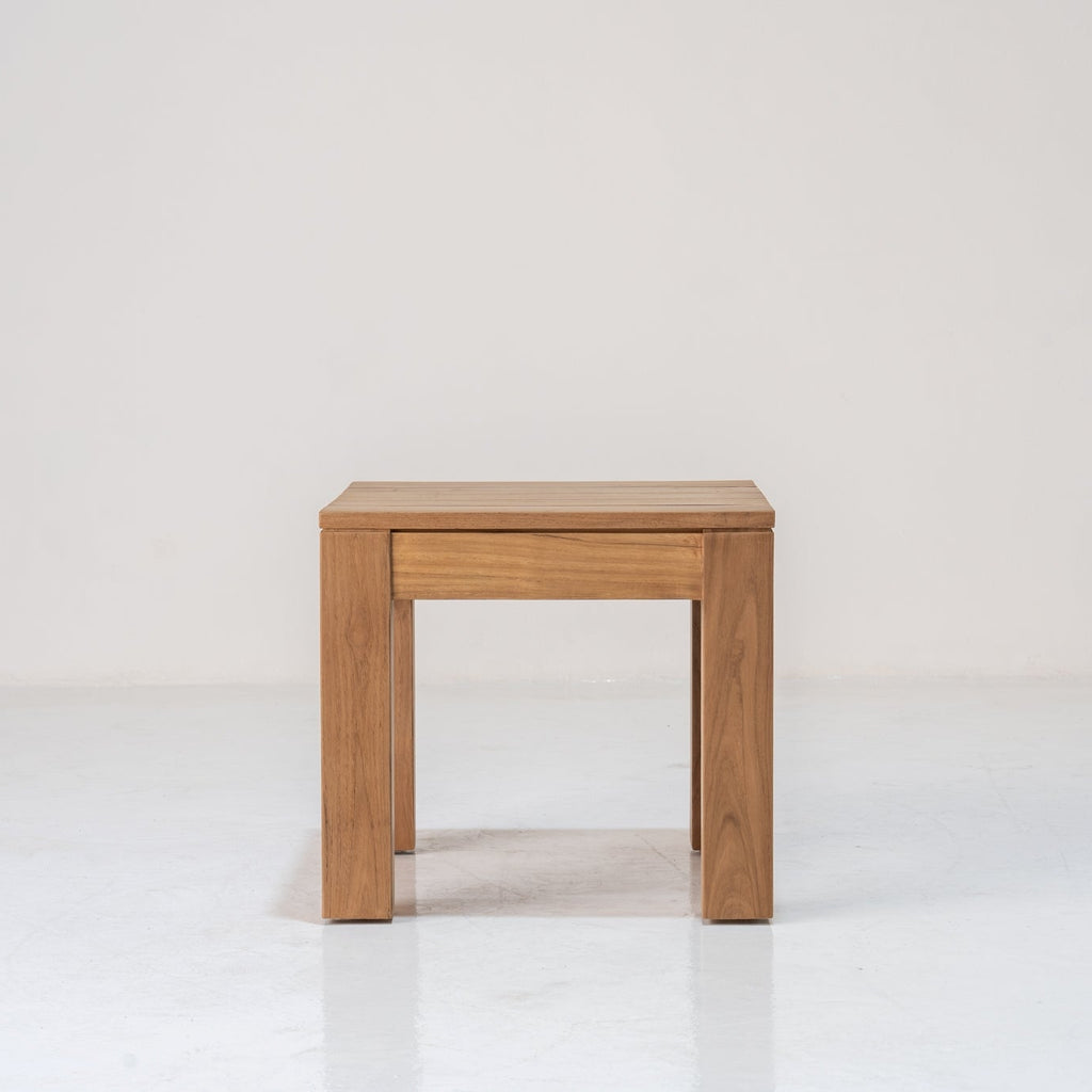 Contemporary Teak Side Table Front Perspective View 1