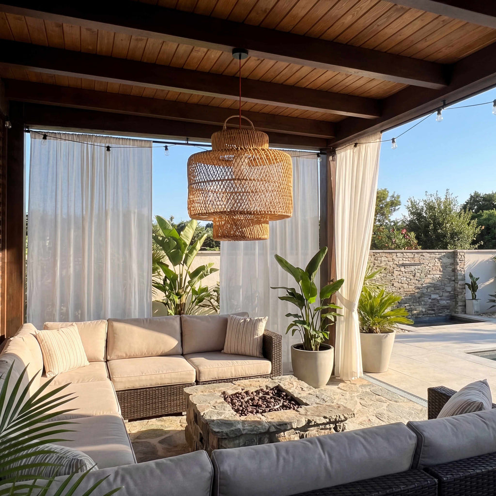 Desert Fringe Rattan Pendant Light Outdoor View
