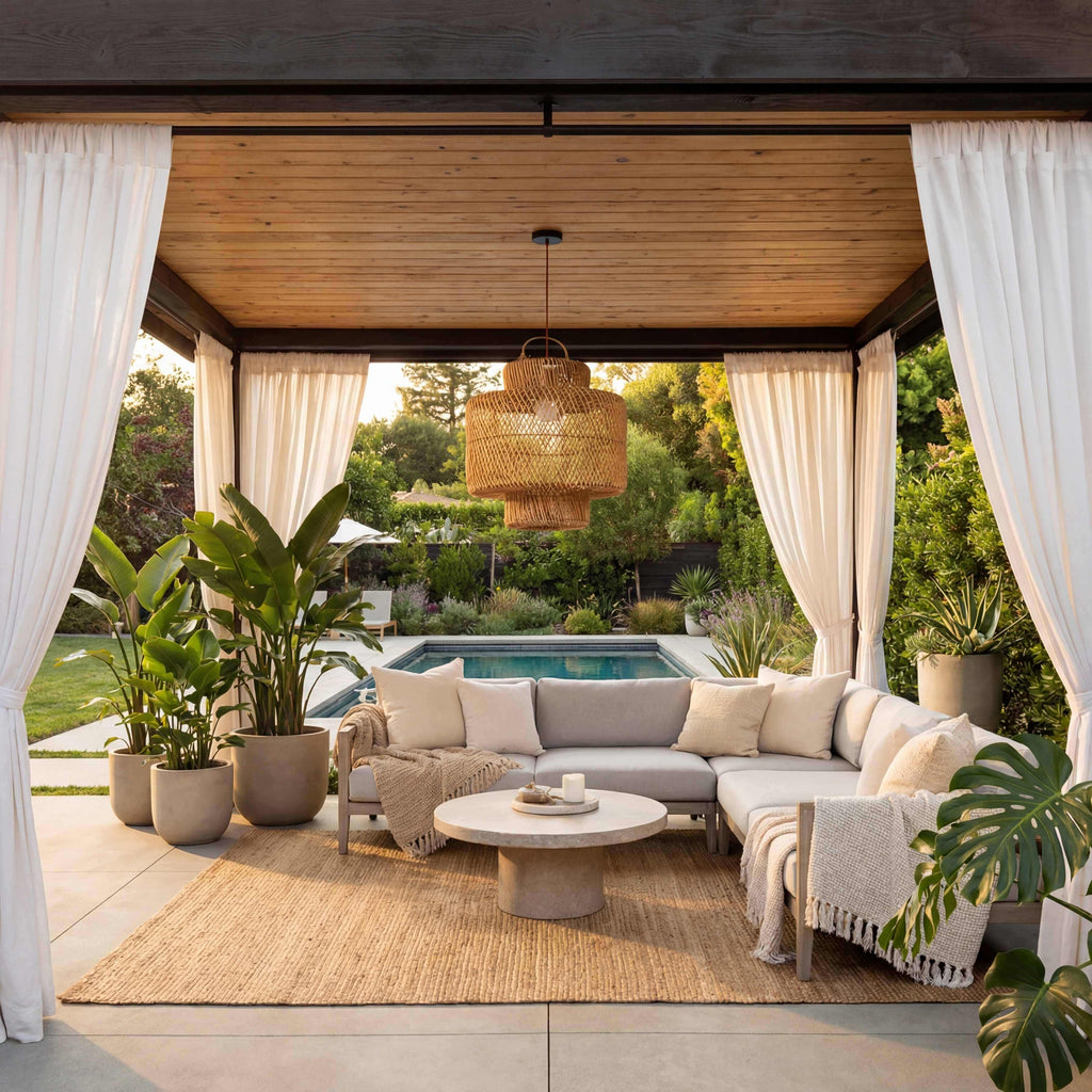 Desert Fringe Rattan Pendant Outdoor View 2