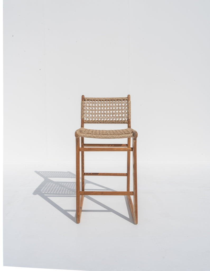 Devon Woven Teak Bar Chair Front View