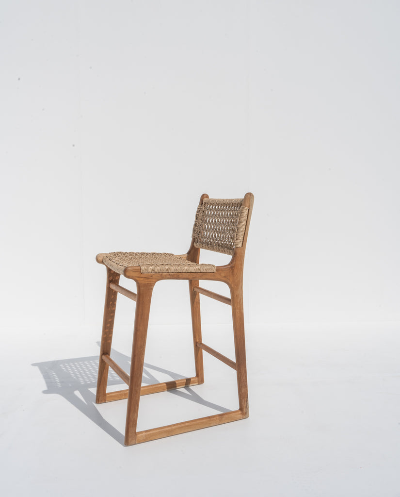 Devon Woven Teak Bar Chair Side View 2