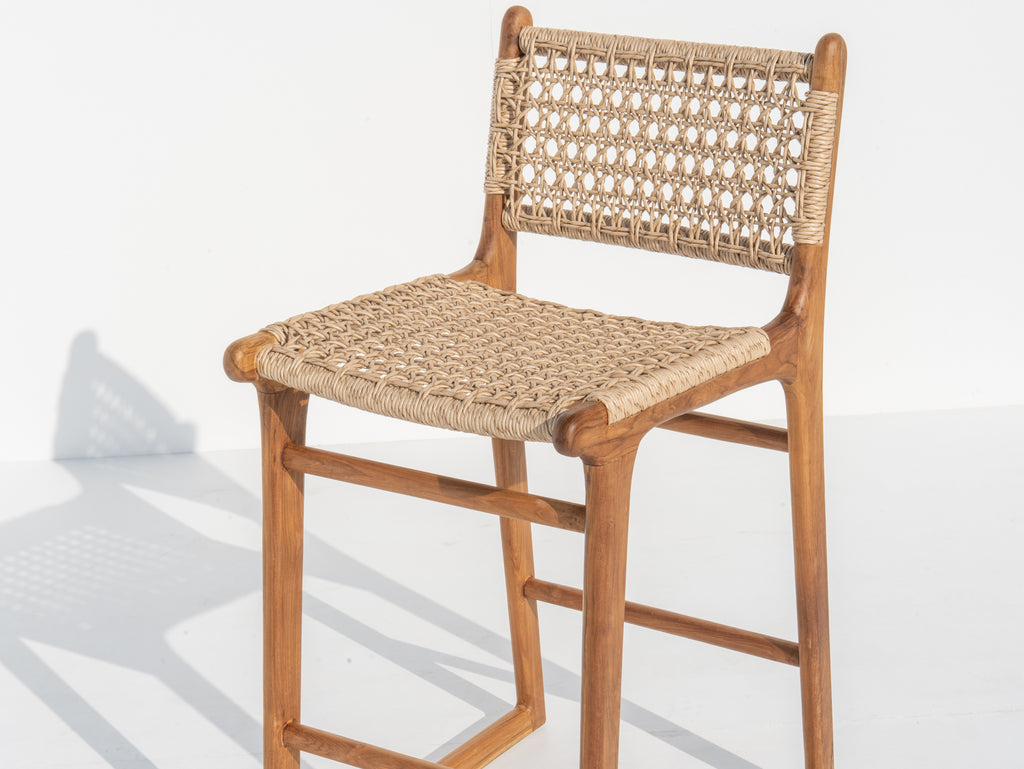 Devon Woven Teak Bar Chair Side View 5