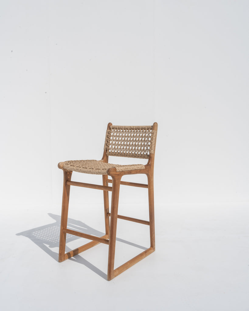 Devon Woven Teak Bar Chair Side View