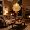 Dune Drop Rattan Pendant Light Perspective Indoor Night View