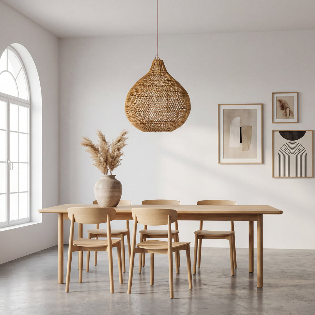 Dune Drop Rattan Pendant Light Perspective Indoor View