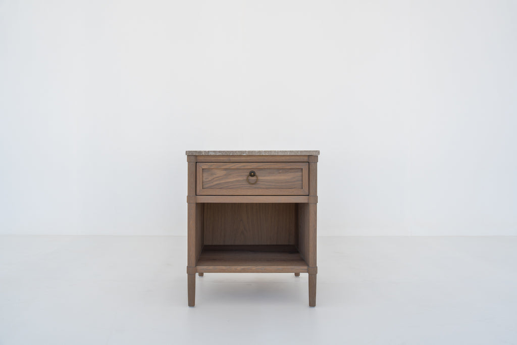 Elara Marble and Oak Nightstand Front View 2