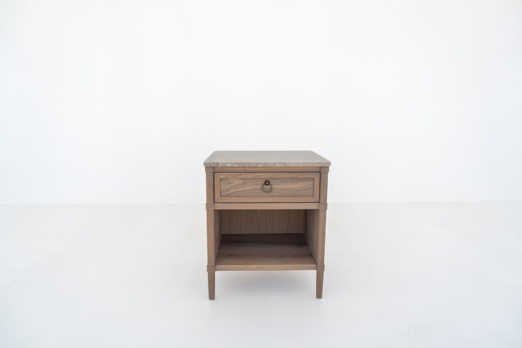 Elara Marble and Oak Nightstand Front View 3