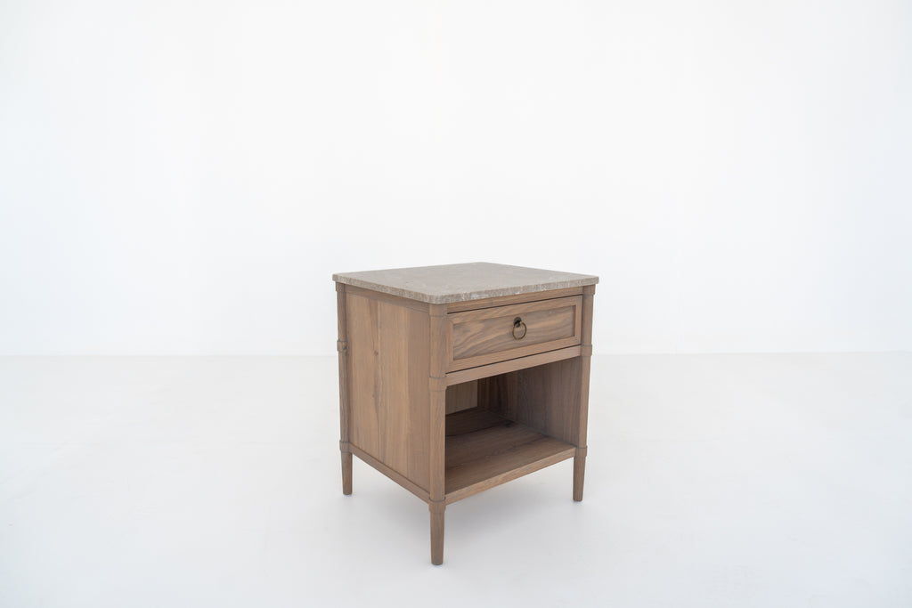 Elara Marble and Oak Nightstand Perspective View 4
