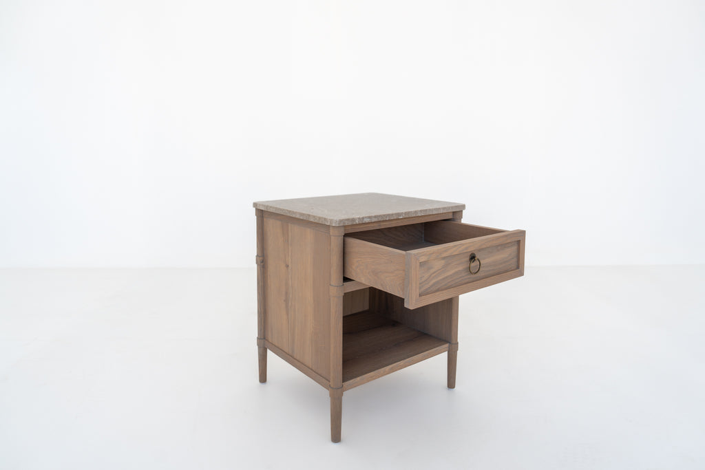 Elara Marble and Oak Nightstand Perspective View 5
