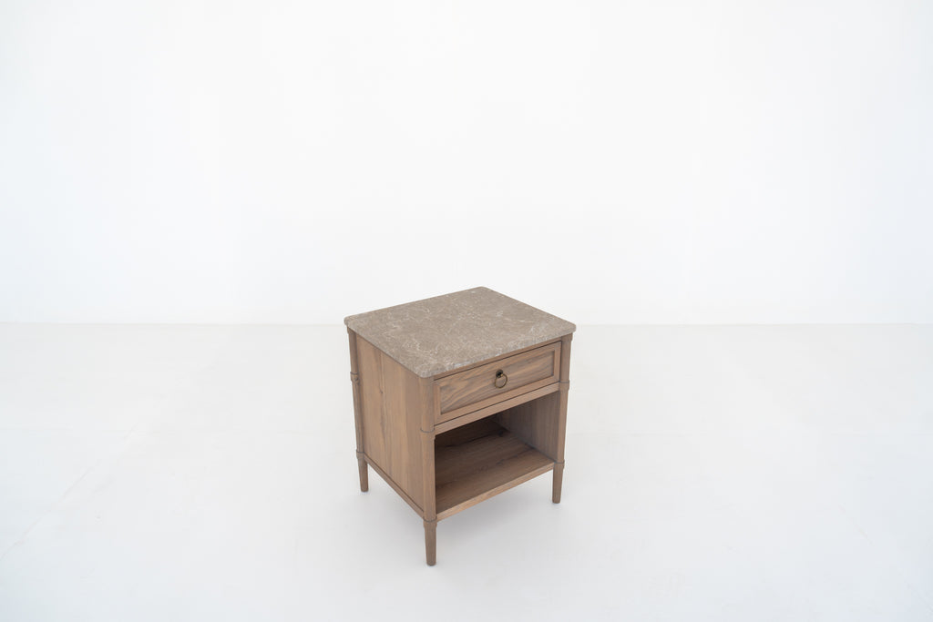 Elara Marble and Oak Nightstand Perspective View 6