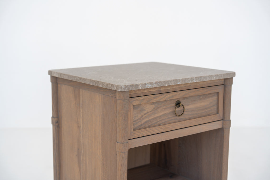 Elara Marble and Oak Nightstand Perspective View 7