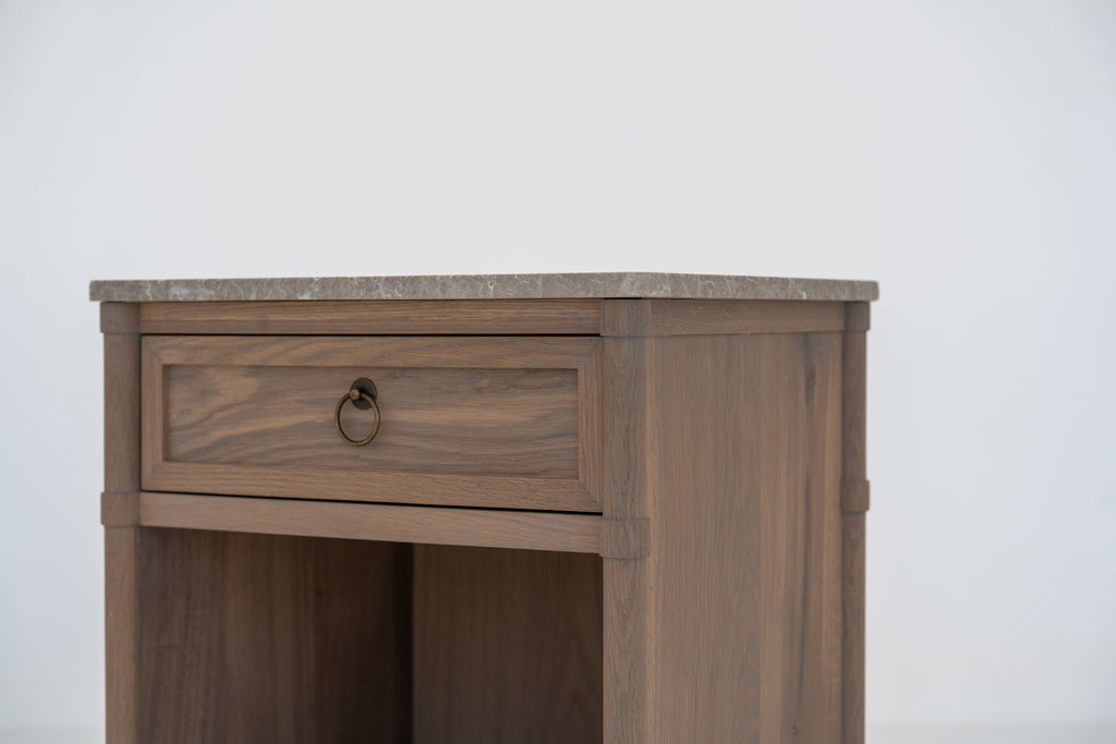 Elara Marble and Oak Nightstand Perspective View 8