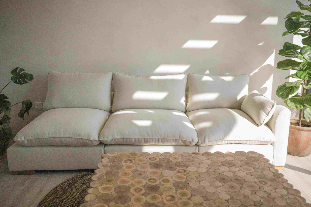 Etina Linen & Feather Sofa Front Perspective View