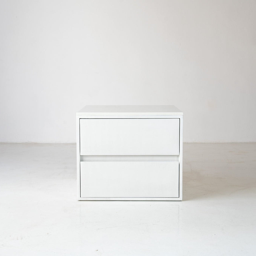 Form Microcement Bedside Table with Marble Top Front View 1