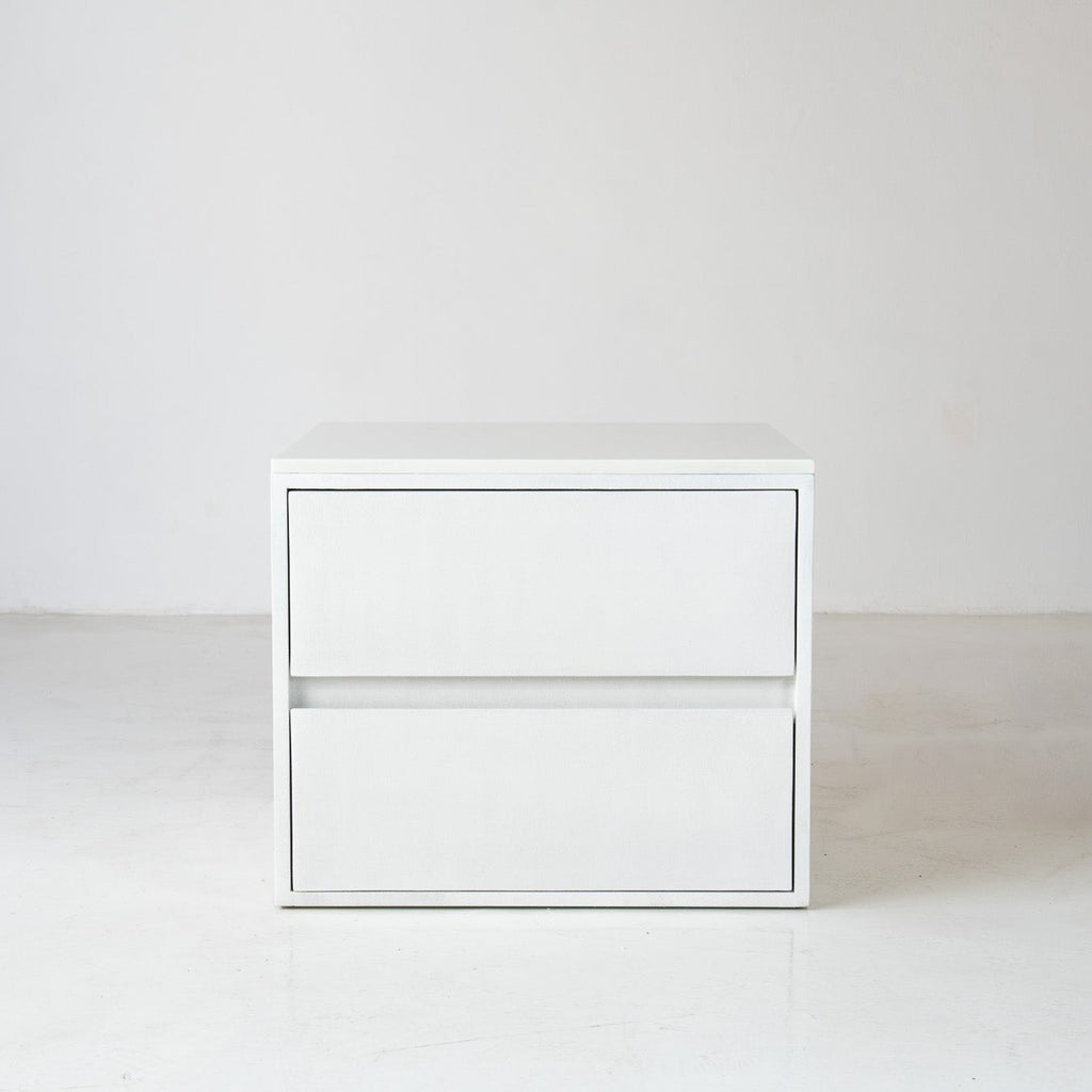 Form Microcement Bedside Table with Marble Top Front View 2