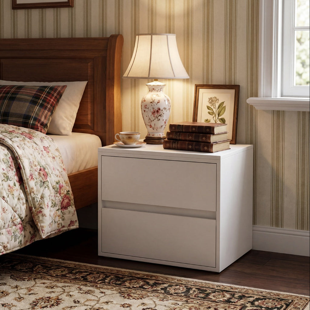 Form Microcement Bedside Table with Marble Top Indoor View 2