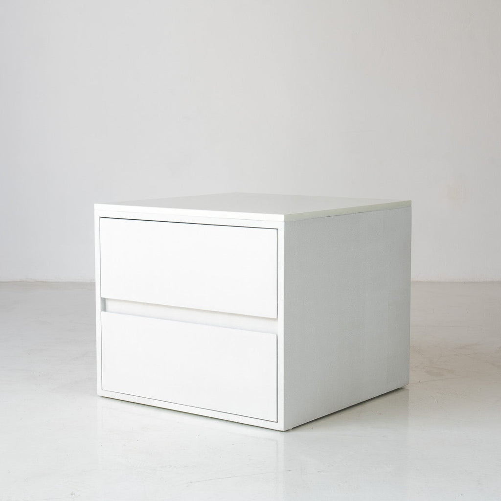 Form Microcement Bedside Table with Marble Top Perspective View 1