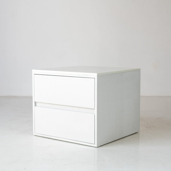 Form Microcement Bedside Table with Marble Top Perspective View 1