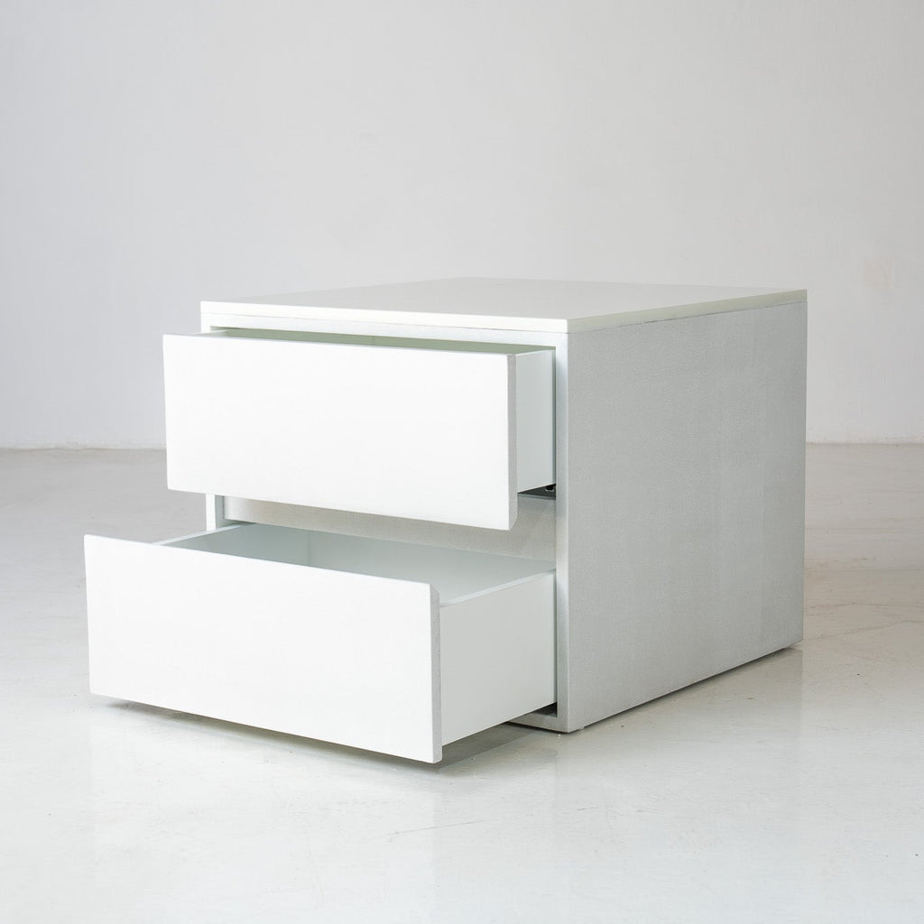 Form Microcement Bedside Table with Marble Top Perspective View 2