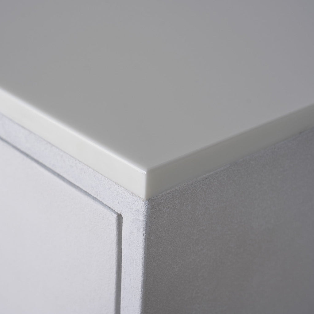 Form Microcement Bedside Table with Marble Top Perspective View 3
