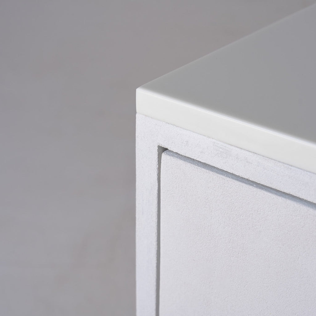 Form Microcement Bedside Table with Marble Top Perspective View 4