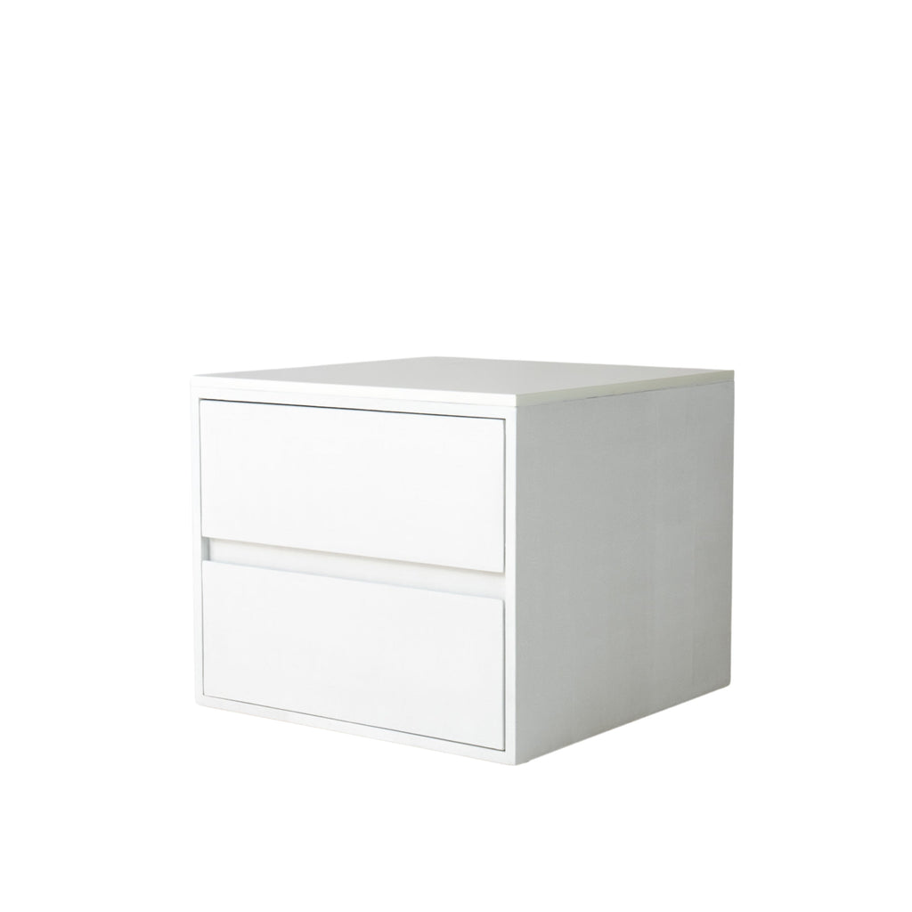 Form Microcement Bedside Table with Marble Top White Background View 2