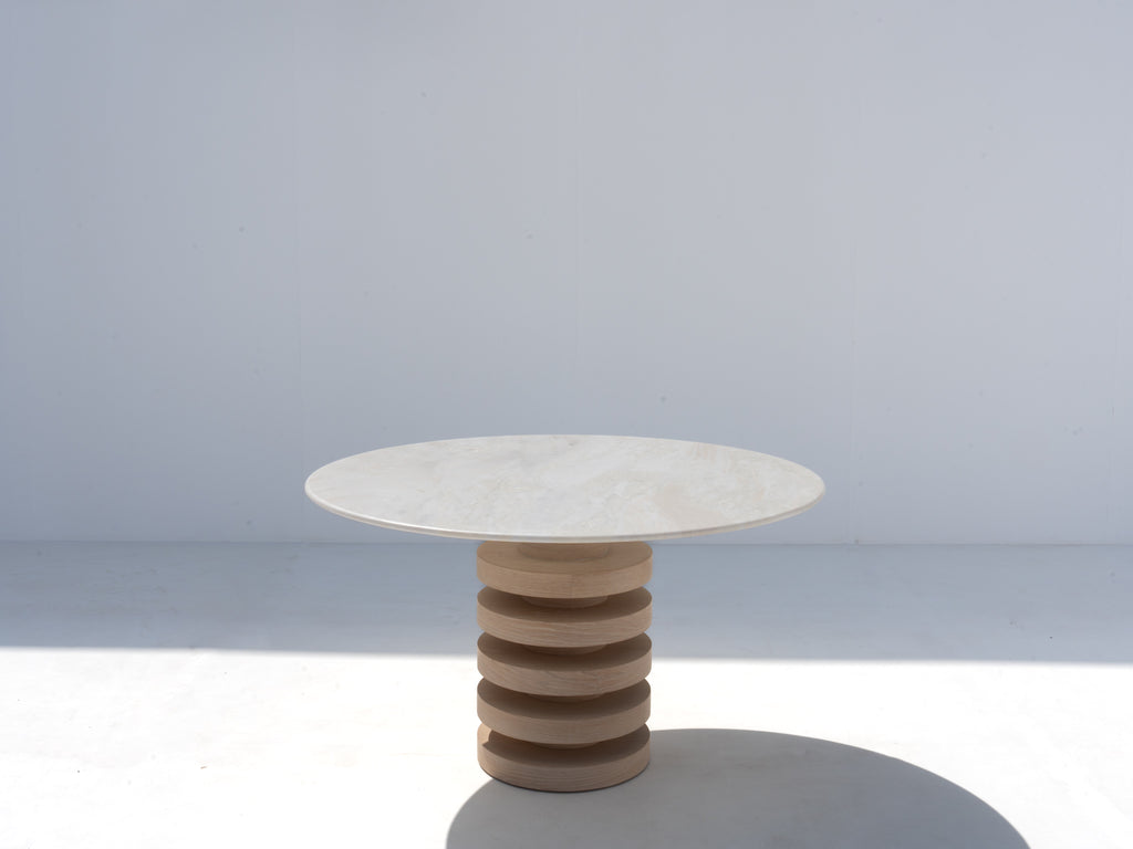 Halo Marble Dining Table (Whitewashed Oak) Front View 2
