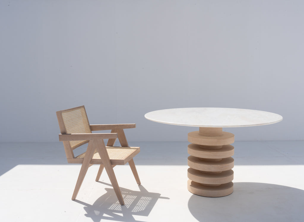 Halo Marble Dining Table (Whitewashed Oak) Perspective View 2