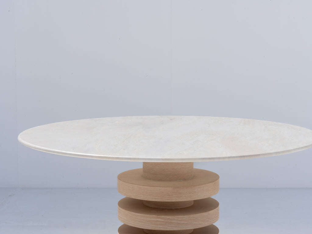 Halo Marble Dining Table (Whitewashed Oak) Perspective View 6
