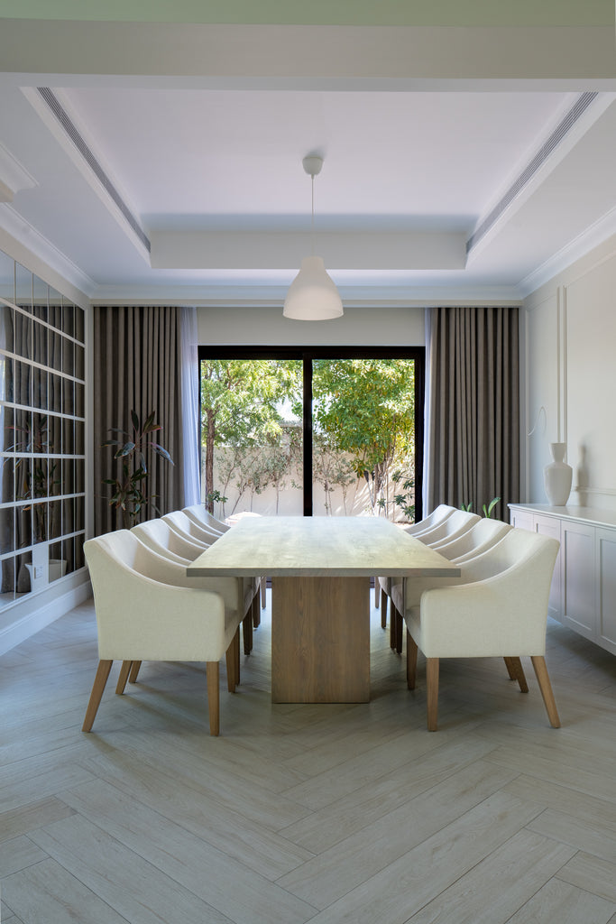 Haven Oak Dining Table Indoor Perspective View 2