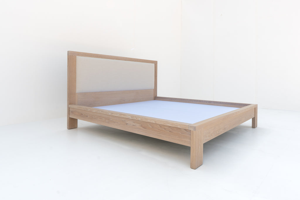 Heritage Upholstered Oak Bed Perspective View 3