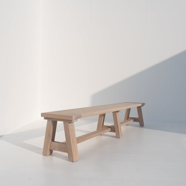 Heritage White-washed Oak Bench Perspective View 1