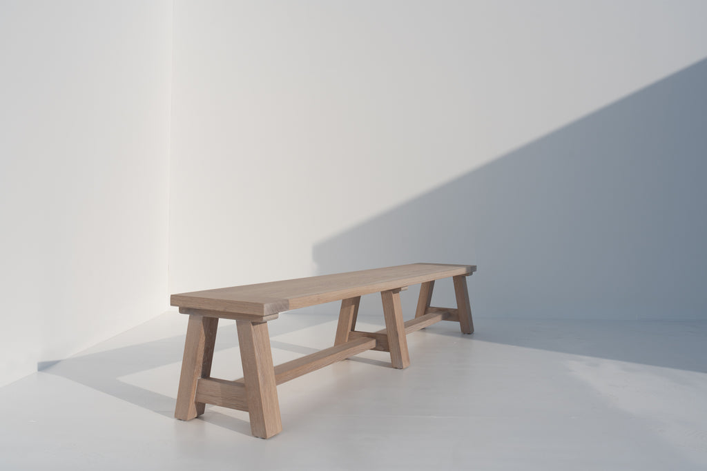 Heritage White-washed Oak Bench Perspective View 2